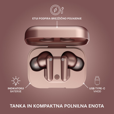 URBANISTA LONDON brezžične slušalke s polnilno postajo, Bluetooth, TWS, ANC, Rose Gold (pink)