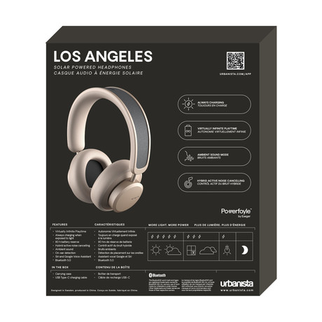 URBANISTA LOS ANGELES brezžične SOLARNE slušalke, Bluetooth, solarno polnjenje, upravljanje na dotik, aplikacija, ANC, USB Type-C, zlate (Sand Gold)