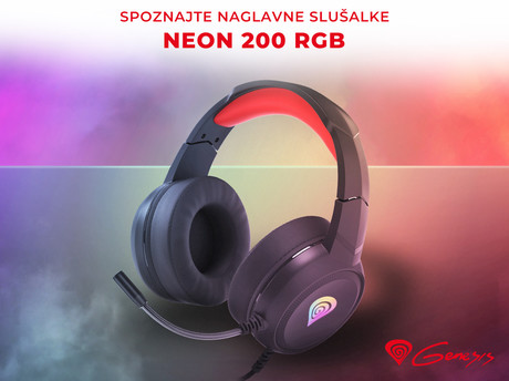 EOL - GENESIS NEON 200 gaming slušalke z mikrofonom, STEREO 2.0, RGB LED osvetlitev, pleten USB kabel, črno/rdeče
