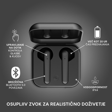 URBANISTA STOCKHOLM PLUS brezžične slušalke s polnilno postajo, Bluetooth, TWS, Midnight Black (črne)