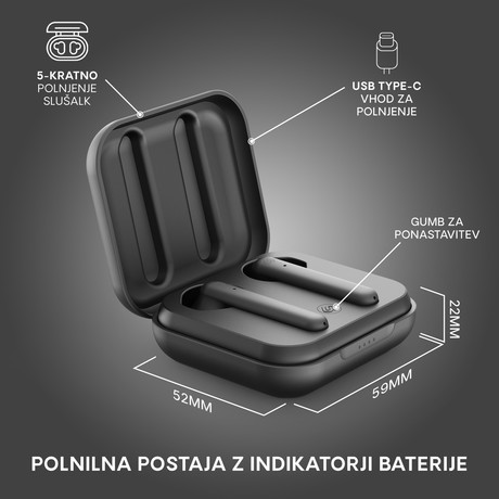 URBANISTA STOCKHOLM PLUS brezžične slušalke s polnilno postajo, Bluetooth, TWS, Midnight Black (črne)