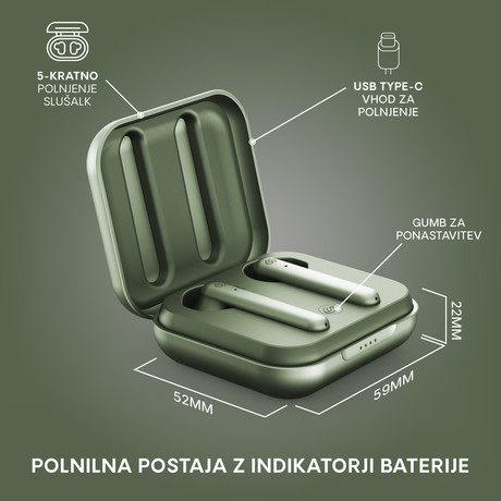 URBANISTA STOCKHOLM PLUS brezžične slušalke s polnilno postajo, Bluetooth, TWS, Olive Green (olivno zelene)