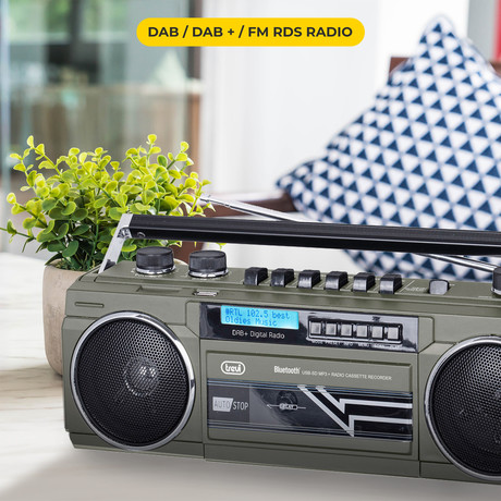 EOL - TREVI RR 511 Radijski kasetofon s tehnologijo DAB/DAB+, Bluetooth, metalno siv