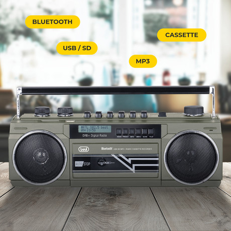 EOL - TREVI RR 511 Radijski kasetofon s tehnologijo DAB/DAB+, Bluetooth, metalno siv