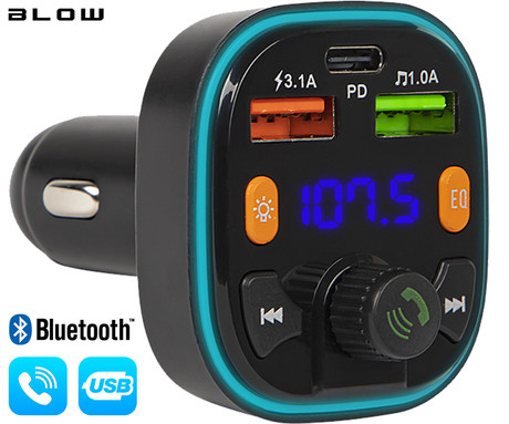 BLOW 74-170 FM oddajnik / transmitter, Bluetooth 5.0, Quick Charge 3.0, SuperBASS, LCD zaslon, prostoročno telefoniranje, 2x USB Type-A, 1x USB Type-C, črn
