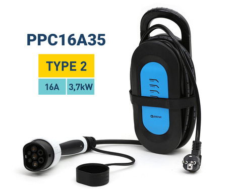 Platinet PPC16A35 prenosni EV električni polnilec, 3.7kW, 5m, za električna / hibridna vozila, TYPE 2, SCHUKO, LED indikatorji, torba