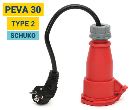 Platinet PEVA30 adapter za EV polnilni kabel, TYPE 2 - SCHUKO, 30cm, za električna / hibridna vozila