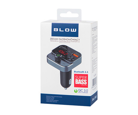 BLOW 74-172 FM oddajnik / transmitter, Bluetooth 5.3, Quick Charge 3.0, SuperBASS, LED zaslon, prostoročno telefoniranje, 2x USB-A, 1x USB-C, črn