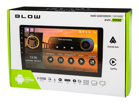 BLOW AVH9992 avto radio, 2DIN, Android 12, 9" zaslon, RDS / FM Radio, Bluetooth, 4x50W, MP3 / USB / AUX, Apple CarPlay, Android Auto