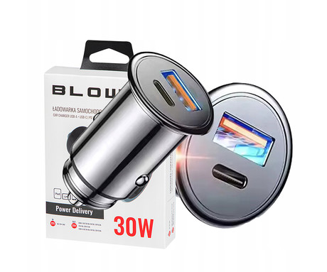 BLOW 75-726 avto polnilec, 30W, 12-24V, USB Type-A, USB Type-C, prenapetostna zaščita, črn