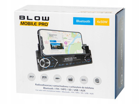 BLOW MOBILE PRO avto radio, 1DIN, RDS / FM Radio, Bluetooth, 4x50W, MP3 / USB / microSD / AUX, nosilec za telefon, daljinski upravljalnik