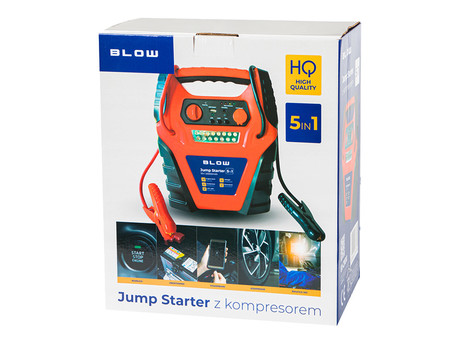 BLOW JS-5V1 zagonska baterija / jump starter s kompresorjem, 5V1, 20.000mAh, powerbank, LED svetilka, kontrolna plošča, USB-A, DC 12V, 300PSI / 20BAR