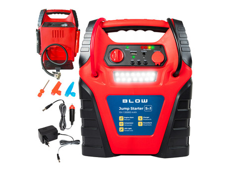 BLOW JS-5V1 zagonska baterija / jump starter s kompresorjem, 5V1, 20.000mAh, powerbank, LED svetilka, kontrolna plošča, USB-A, DC 12V, 300PSI / 20BAR