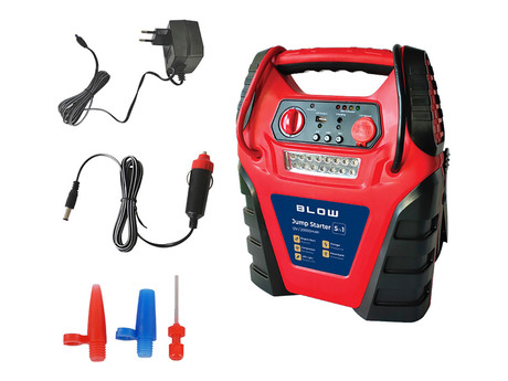 BLOW JS-5V1 zagonska baterija / jump starter s kompresorjem, 5V1, 20.000mAh, powerbank, LED svetilka, kontrolna plošča, USB-A, DC 12V, 300PSI / 20BAR