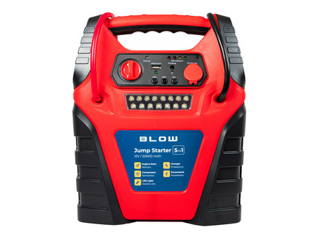 BLOW JS-5V1 zagonska baterija / jump starter s kompresorjem, 5V1, 20.000mAh, powerbank, LED svetilka, kontrolna plošča, USB-A, DC 12V, 300PSI / 20BAR