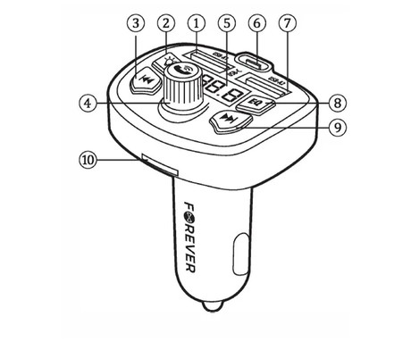 FOREVER TR-360 FM oddajnik / transmitter, Bluetooth, LED zaslon, prostoročno telefoniranje, 2x USB-A, 1x USB-C, MP3/WMA, črn