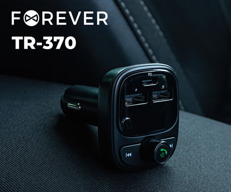 FOREVER TR-370 FM oddajnik / transmitter, Bluetooth, LED zaslon, prostoročno telefoniranje, 2x USB-A, 1x USB-C, MP3/WMA/FLAC/WAV, črn