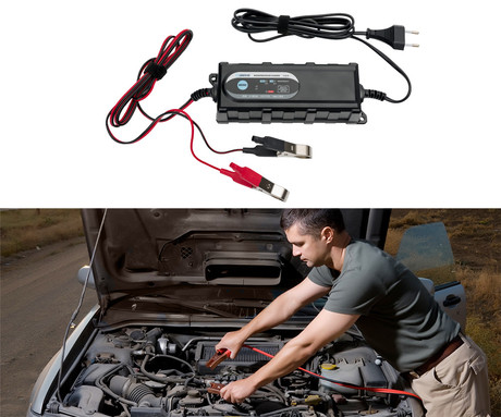 PLATINET PCBC38 pametni polnilec / vzdrževalec akumulatorja, 6V/12V, 1A/3.8A, 6-stopenjski, za vse vrste baterij / akumulatorjev, vgrajen mikroprocesor, LED indikatorji, IP65 vodoodpornost, črn