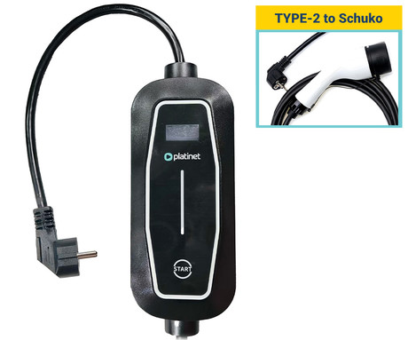 PLATINET PPC16A37 prenosni EV električni polnilec, 3.7kW, 16A, 5m, za električna / hibridna vozila, TYPE 2, SCHUKO, LED zaslon, torba