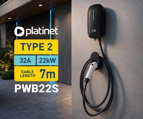 PLATINET PWB22S EV polnilna postaja za električna vozila, 22kW, 32A, 7m kabel, TYPE 2, Plug & Play / RFID kartice / aplikacija, WIFI, Bluetooth, LED indikator, IP55 odpornost, varnostne zaščite, črna