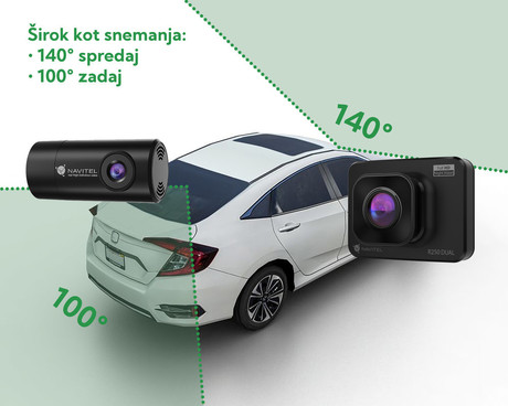 NAVITEL R250 DUAL avto kamera, 2", Full HD, 140° snemalni kot, G-senzor, Night Vision, Parking Mode, zaznavanje gibanja, aplikacija, darilni bon, +vzvratna kamera, črna