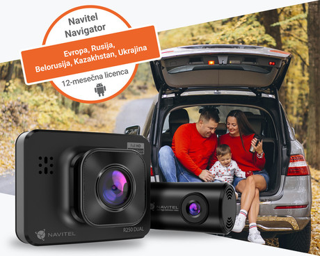 NAVITEL R250 DUAL avto kamera, 2", Full HD, 140° snemalni kot, G-senzor, Night Vision, Parking Mode, zaznavanje gibanja, aplikacija, darilni bon, +vzvratna kamera, črna
