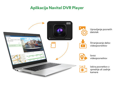 NAVITEL R250 DUAL avto kamera, 2", Full HD, 140° snemalni kot, G-senzor, Night Vision, Parking Mode, zaznavanje gibanja, aplikacija, darilni bon, +vzvratna kamera, črna