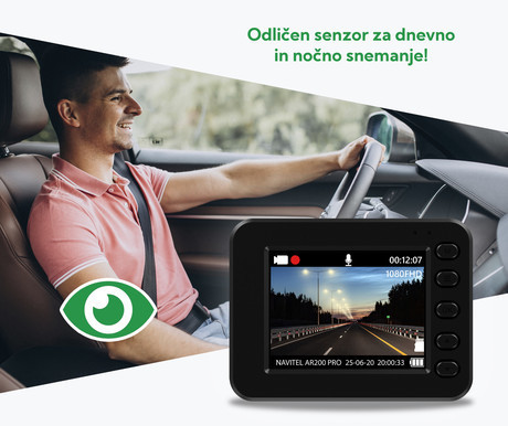 NAVITEL AR200 PRO avto kamera, 2", Full HD, 140° snemalni kot, G-senzor, Night Vision, Parking Mode, zaznavanje gibanja, aplikacija, darilni bon, črna