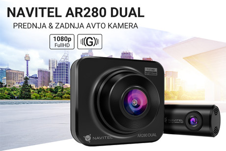 NAVITEL AR280 DUAL avto kamera + vzvratna kamera, 2v1, Full HD, Night Vision, G-senzor, aplikacija, črna