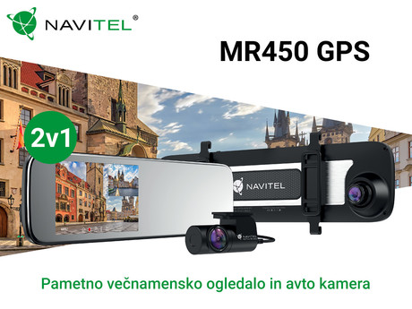 NAVITEL MR450 GPS ogledalo / avto kamera, 5.5", Full HD, 160° snemalni kot, G-senzor, GPS, WiFi, Parking Mode, zaznavanje gibanja, aplikacija, darilni bon, +vzvratna kamera