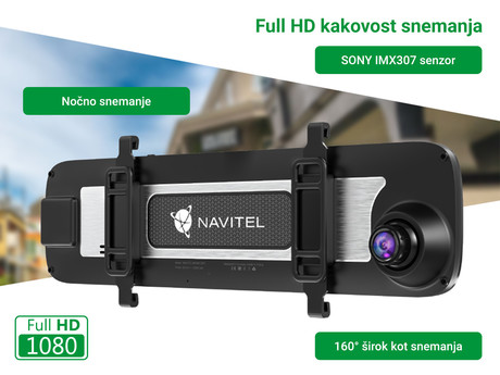 NAVITEL MR450 GPS ogledalo / avto kamera, 5.5", Full HD, 160° snemalni kot, G-senzor, GPS, WiFi, Parking Mode, zaznavanje gibanja, aplikacija, darilni bon, +vzvratna kamera