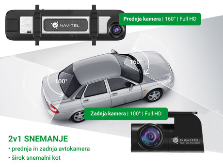 NAVITEL MR450 GPS ogledalo / avto kamera, 5.5", Full HD, 160° snemalni kot, G-senzor, GPS, WiFi, Parking Mode, zaznavanje gibanja, aplikacija, darilni bon, +vzvratna kamera
