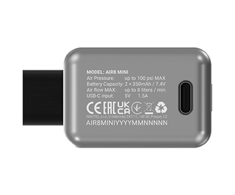 NAVITEL AIR 8 MINI brezžična zračna tlačilka, 100PSI/7bar, 8L/min, polnilna baterija, USB Type-C, +nastavki, + torba