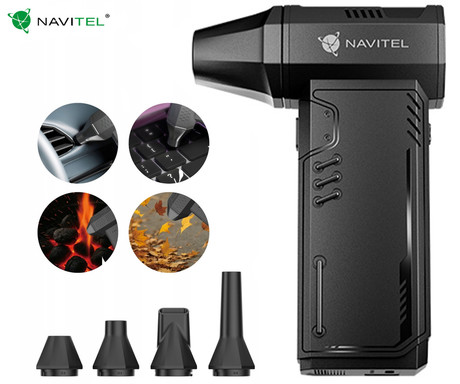 NAVITEL TF5 turbo ventilator, 180W visoka moč, 130.000rpm, 45m/s, 4 nastavki, 3 hitrosti, 3000mAh polnilna baterija, USB Type-C, črn