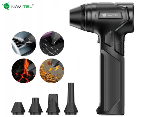 NAVITEL TF7 turbo ventilator, 465W visoka moč, 80.000rpm, 45m/s, 2 načina delovanja, 3 hitrosti, 2500mAh polnilna baterija, USB Type-C, črn