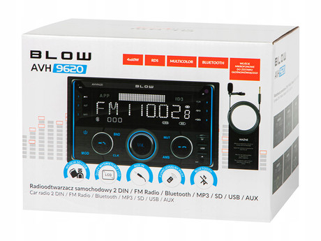 BLOW AVH9620 avto radio, FM Radio, Bluetooth, 4x60W, LCD zaslon, telefoniranje, MP3 / USB / microSD / AUX, daljinski upravljalnik, 2-DIN
