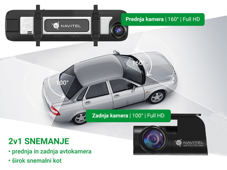 Pametno avto ogledalo NAVITEL MR450 GPS, prednja in zadnja avto kamera, Full HD, 5.5" IPS zaslon, Night Vision, SONY senzor, GPS, aplikacija