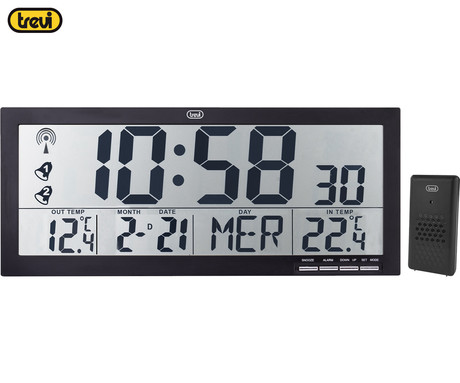 TREVI OM 3530 RC digitalna ura, stenska / namizna, + zunanji senzor, čas, datum, temperatura, alarm, črna