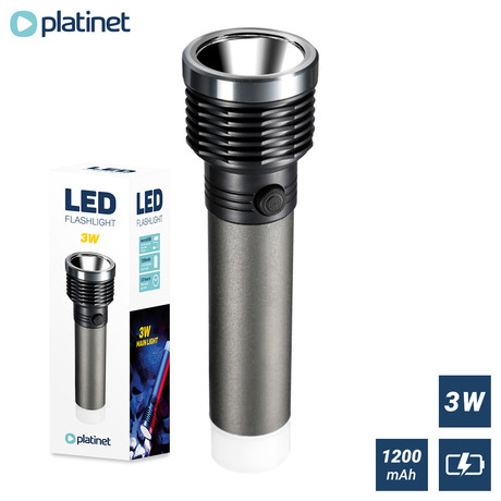 Platinet PAF06 ročna LED svetilka, 2v1, polnilna baterija, moderen izgled, siva