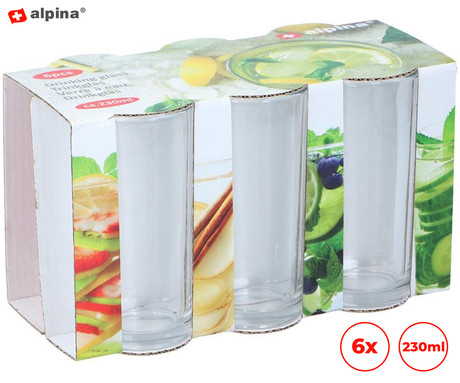 ALPINA komplet kozarcev za pijače, 6 kos, 230ml, 132x55x55mm, visokokakovostno steklo