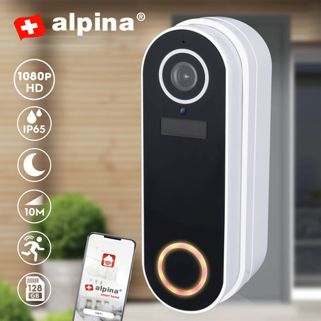 EOL - ALPINA Smart Doorbell pametni video zvonec, WiFi, Full HD, aplikacija, Android + iOS, brezžični, polnilna baterija, zaznavanje gibanja, nočno snemanje, dvosmerna komunikacija, IP65 vodoodpornost