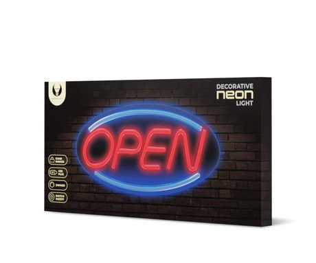 FOREVER Open NEON LED luč, dekorativna, napajanje na USB Type-A, stikalo za vklop / izklop, regulator svetlobe, 45x22x1.6 cm, modra, rdeča