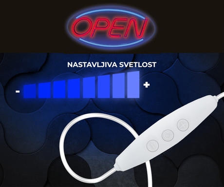 FOREVER Open NEON LED luč, dekorativna, napajanje na USB Type-A, stikalo za vklop / izklop, regulator svetlobe, 45x22x1.6 cm, modra, rdeča