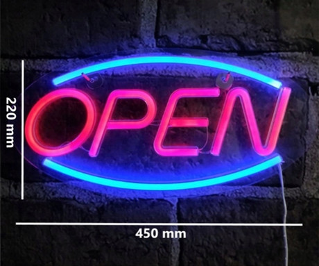 FOREVER Open NEON LED luč, dekorativna, napajanje na USB Type-A, stikalo za vklop / izklop, regulator svetlobe, 45x22x1.6 cm, modra, rdeča