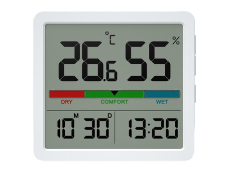 MANTA MTO001W WINDY brezžični termometer, higrometer, namizni / stenski, čas, datum, temperatura, vlažnost, indikator udobja, 2xCR2032, bel