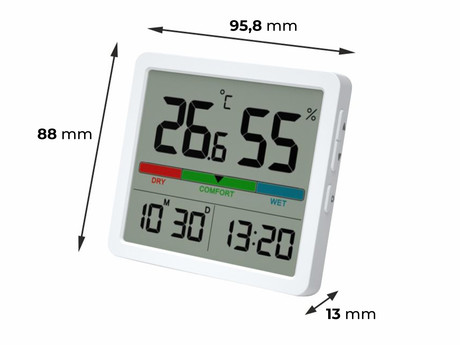 MANTA MTO001W WINDY brezžični termometer, higrometer, namizni / stenski, čas, datum, temperatura, vlažnost, indikator udobja, 2xCR2032, bel