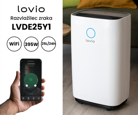 MANTA LOVIO LVDE25Y1 SmartDry Pro razvlažilec zraka, 395W, 25L/24ur, 4L rezervoar, odtočna cev, WiFi, aplikacija, ionizacija, predfilter, časovnik, higrometer, higrostat, nadzorna plošča, kolesa