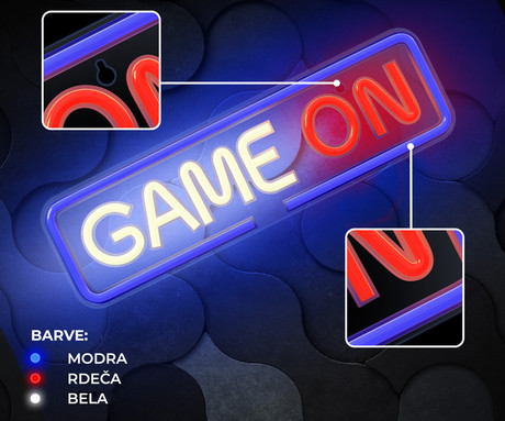 FOREVER Game On NEON LED luč, dekorativna, napajanje na USB Type-A, stikalo za vklop / izklop, regulator, modra, rdeča, bela