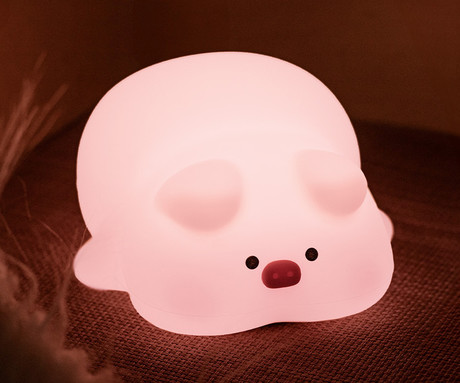 FOREVER PIG nočna LED svetilka, ambientalna, brezžična, 3 načini svetenja, časovnik, polnilna baterija, silikon, USB Type-C, + kabel