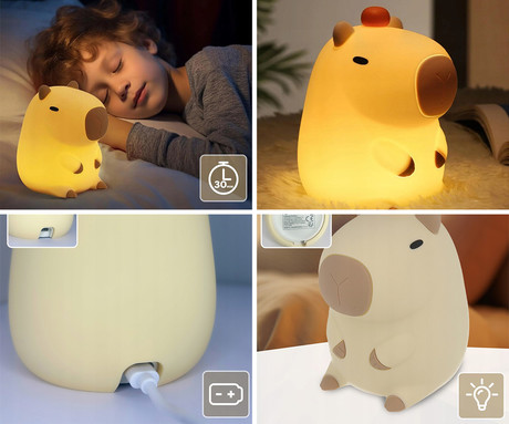 FOREVER CAPYBARA nočna LED svetilka, ambientalna, brezžična, 2 načina svetenja, časovnik, polnilna baterija, silikon, USB Type-C, + kabel